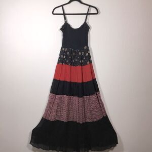 Spagetti strap Elasticated body maxi dress floaty skirt horizontal strips size M